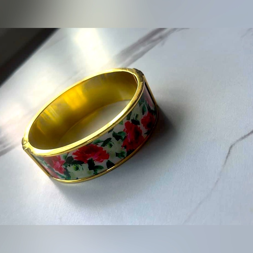 Talbots Gold Plated Flower Oval Bangle hinged